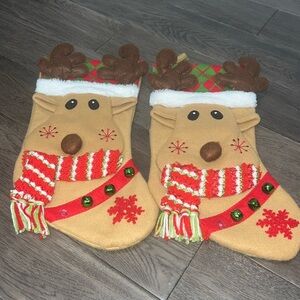 Set of two jingle bell reindeer Christmas stockings